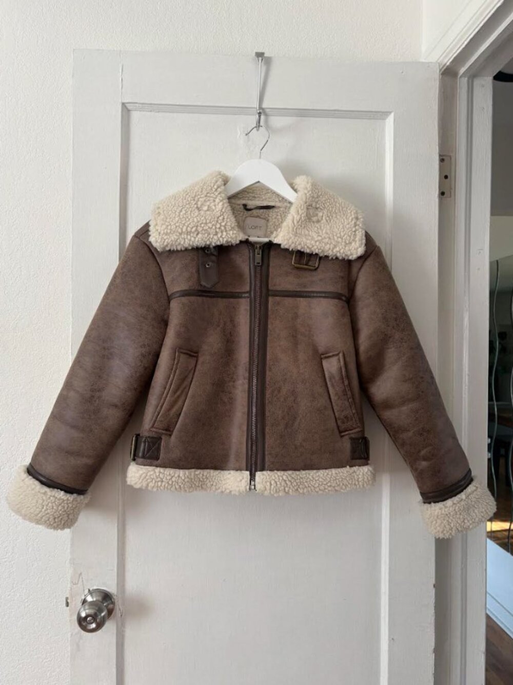 Loft Crackle Faux Suede Sherpa Aviator Jacket